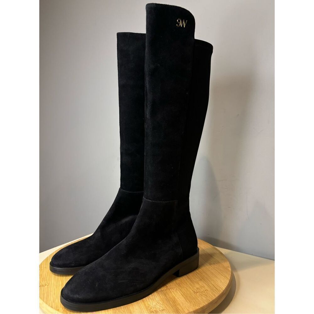 Stuart Weitzman Women's Keelan Suede Pull On Knee‎ High Boots Black Side 4B